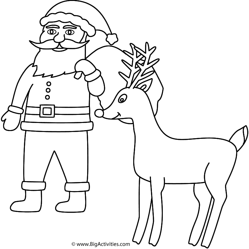 Santa Claus with Rudolph - Coloring Page (Christmas)
