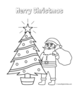 santa claus behind christmas tree
