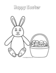 easter bunny sitting and basket of easter eggs