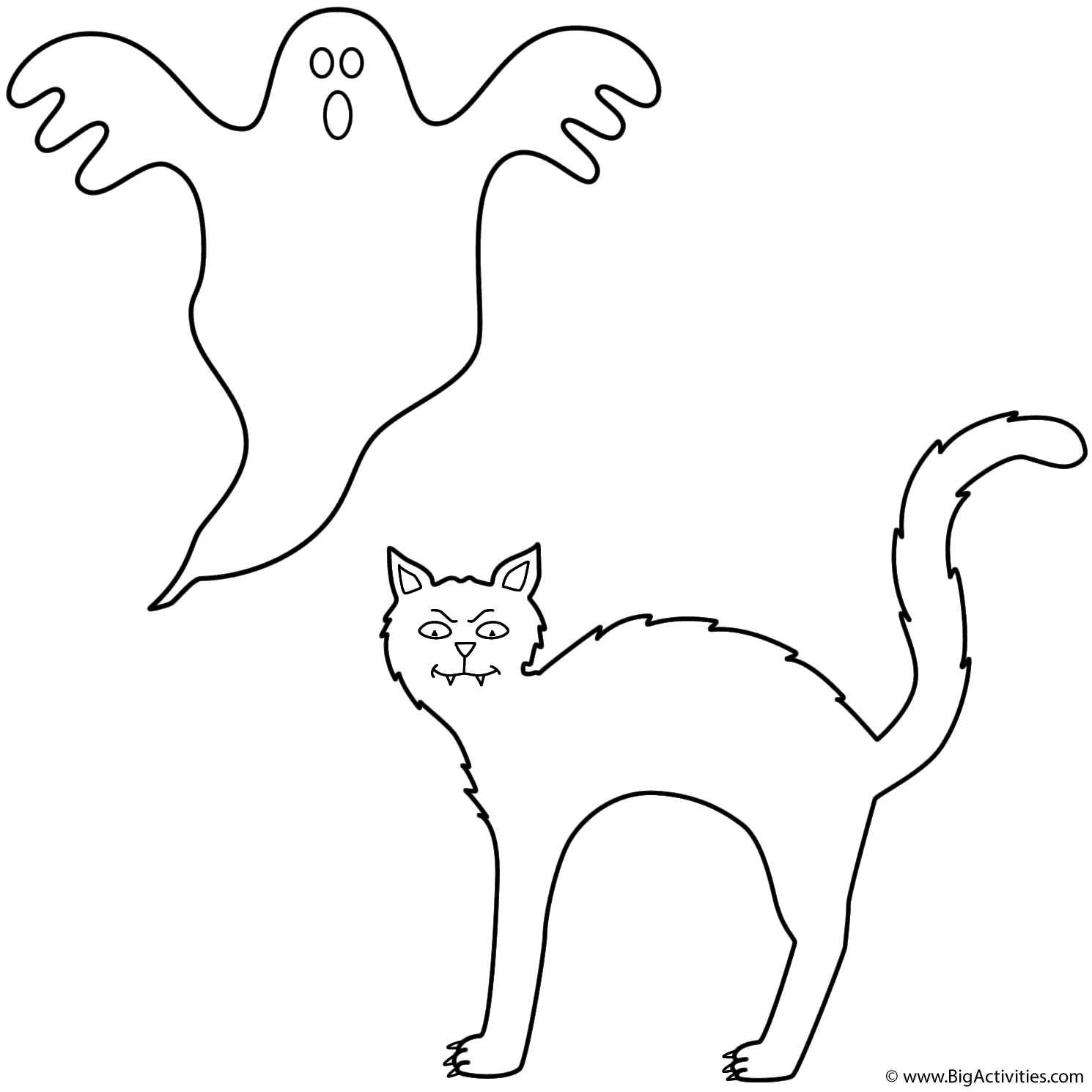 Black cat with ghost - Coloring Page (Halloween)