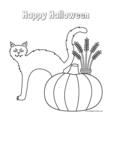 black cat with pumpkin and wheat sheaf