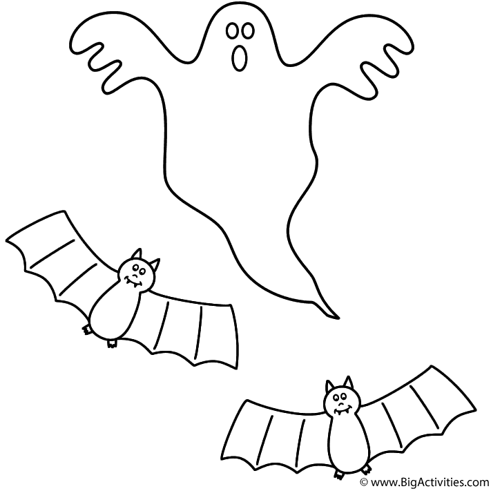 Ghost with bats Coloring Page (Halloween)