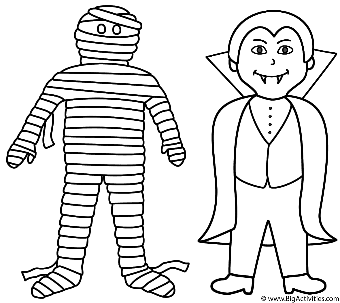 Mummy with vampire - Coloring Page (Halloween)