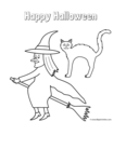 witch on broom with black cat