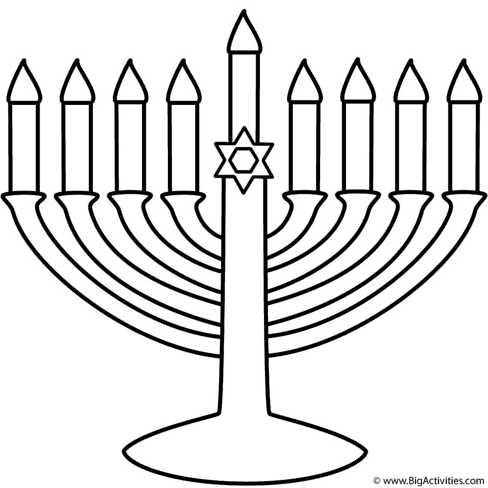 Menorah with Happy Hanukkah - Coloring Page (Hanukkah)