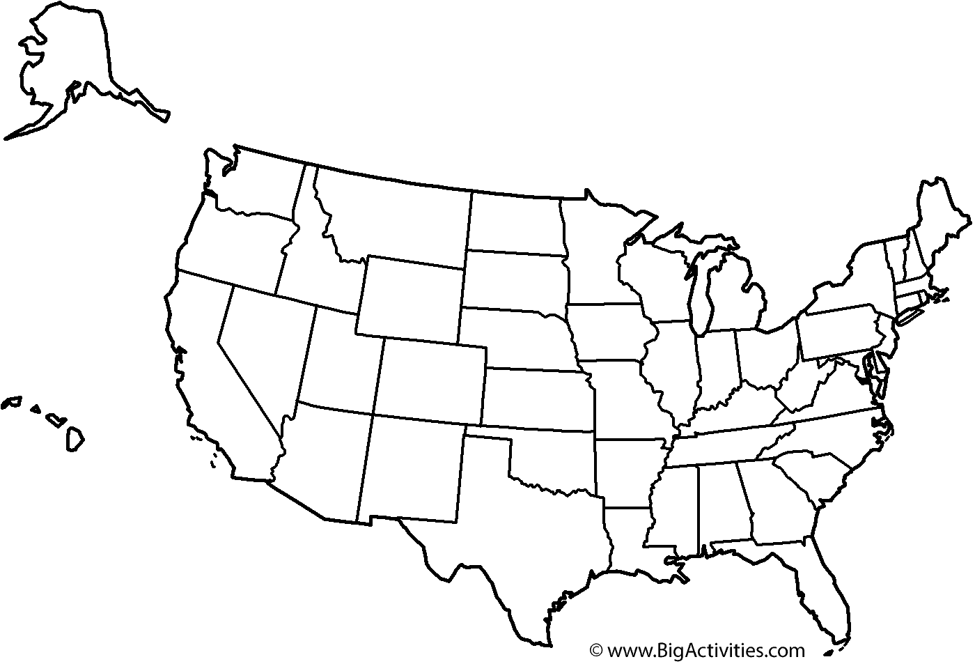 Map of the United States with theme and states - Coloring Page