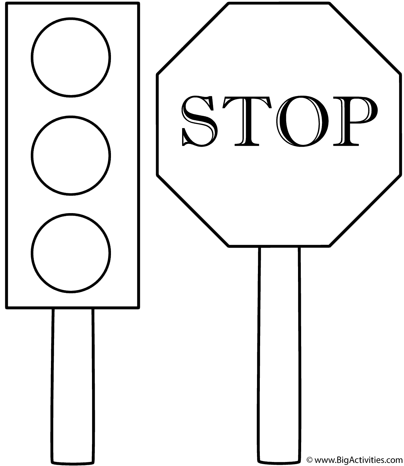 Traffic Light and Stop Sign Coloring Page (Safety)