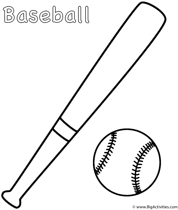 Baseball and Bat - Coloring Page (Sports)