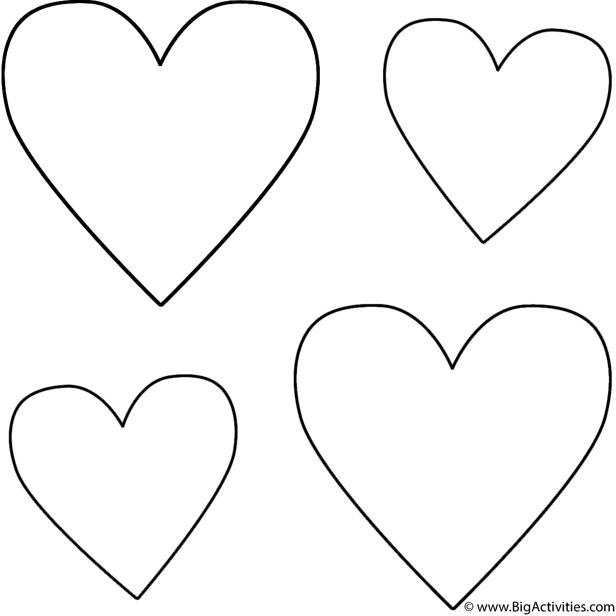 Four Hearts - Coloring Page (Valentine's Day)