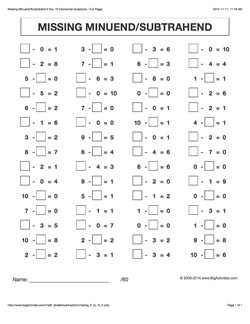 Math  Subtraction Worksheets subtraction Horizontal  number worksheets in  missing