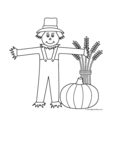 scarecrow with wheat sheaf and pumpkin