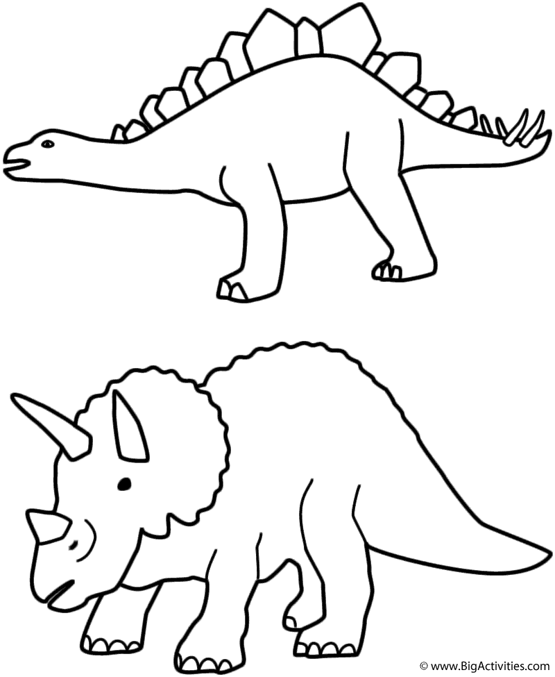 Stegosaurus and Triceratops - Coloring Page (Birthday)