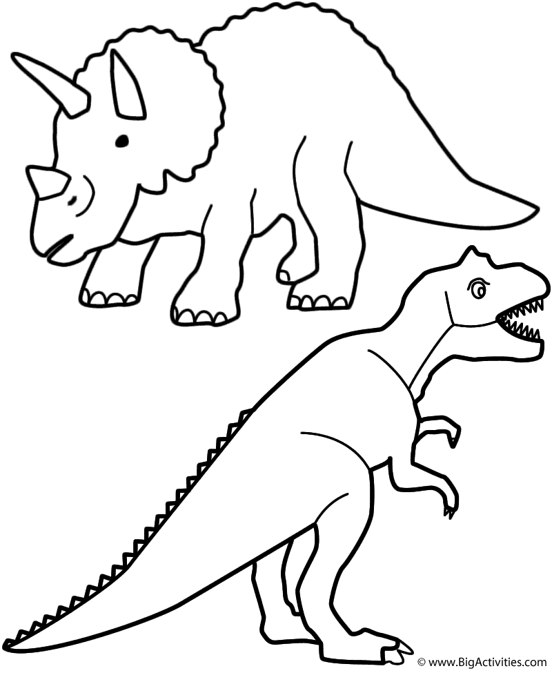 Triceratops and T-Rex - Coloring Page (Birthday)