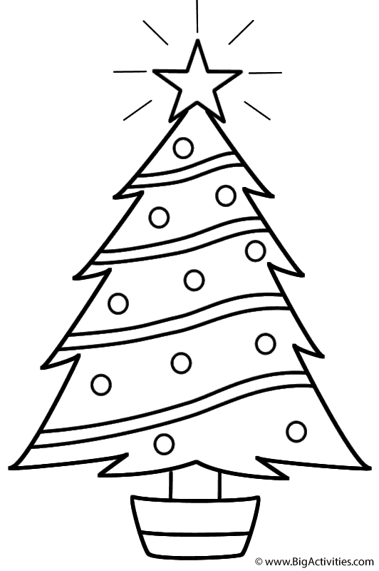 Christmas Tree with Glowing Star - Coloring Page (Christmas)