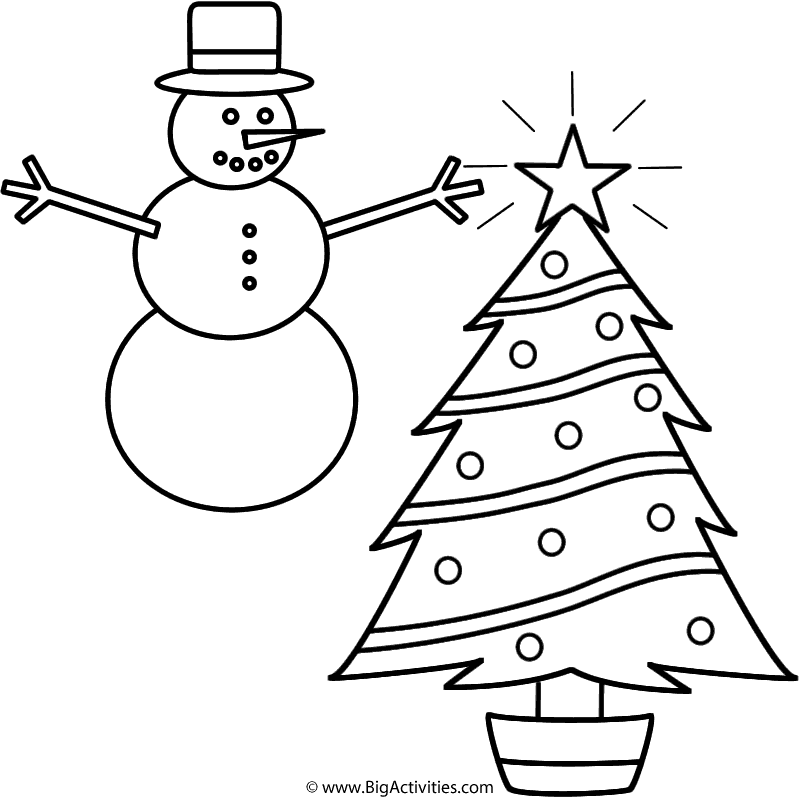 christmas tree with snowman  coloring page christmas