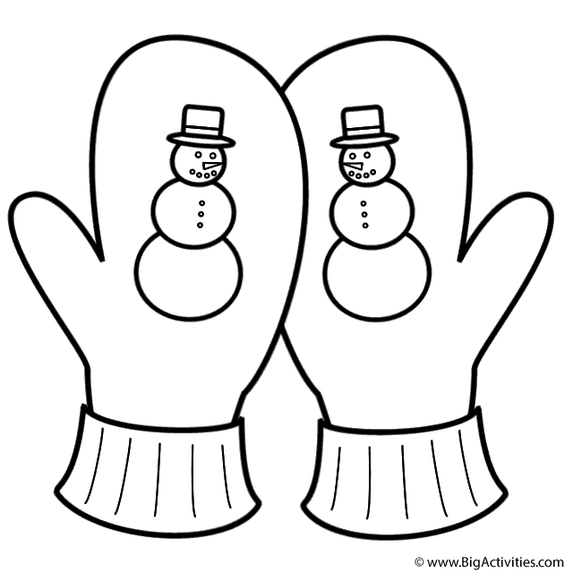 Crossed Mittens with Snowman - Coloring Page (Christmas)