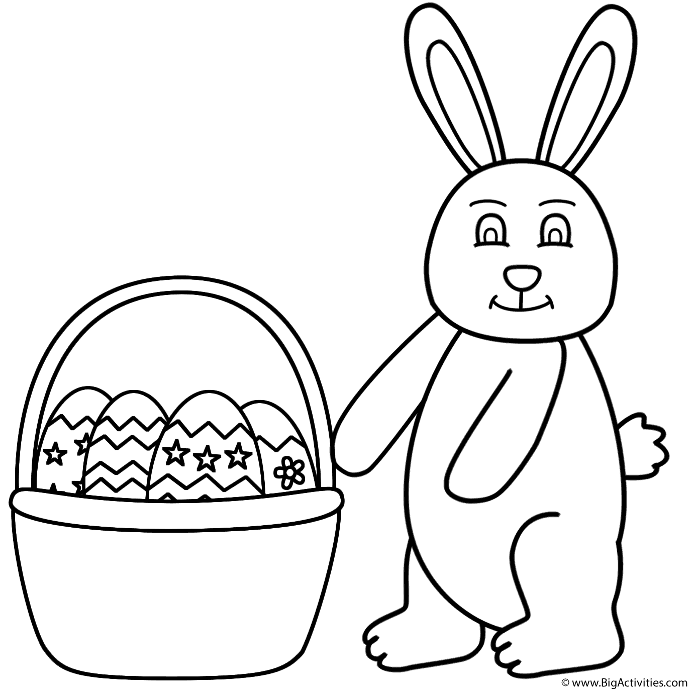 Easter Bunny and Basket of Easter Eggs   Coloring Page Easter