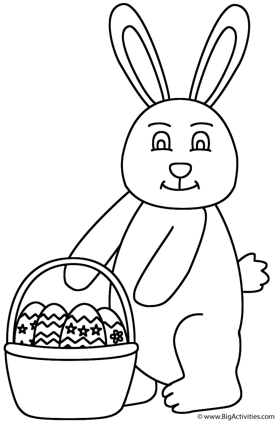 Easter Bunny holding Basket of Easter Eggs - Coloring Page (Easter)
