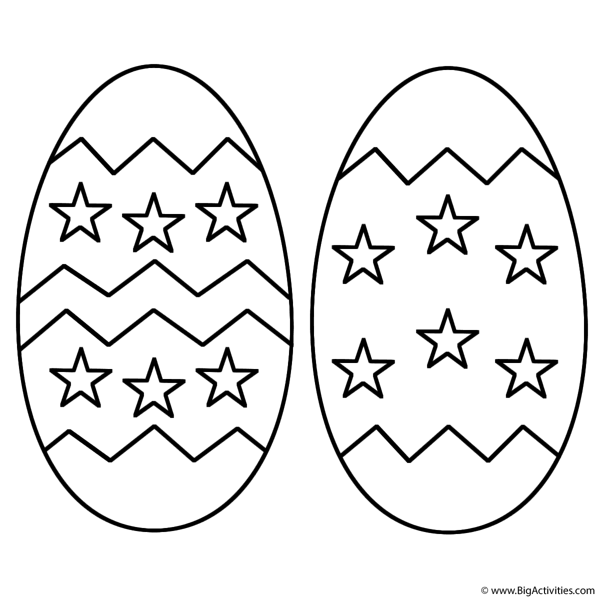 Two Easter Eggs with stars   Coloring Page Easter