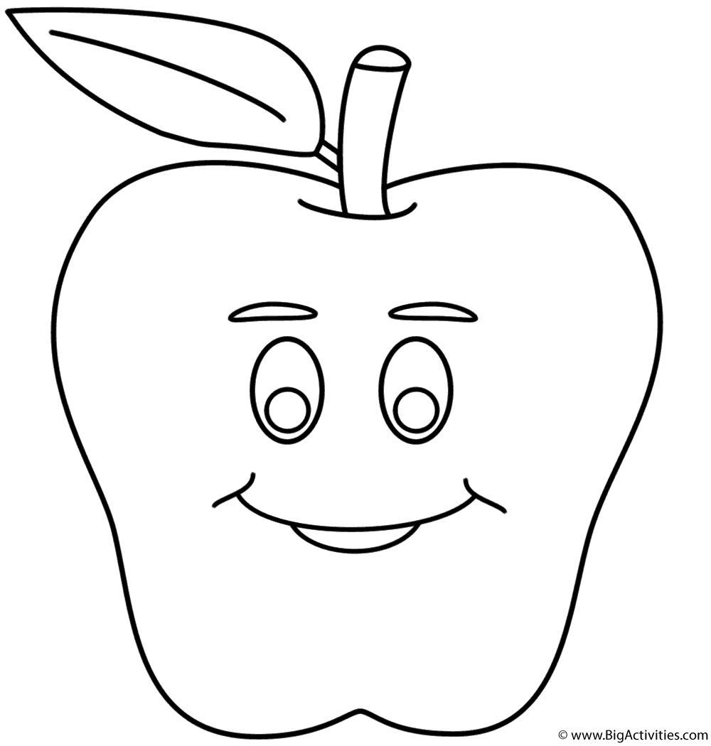 Apple with Smiley Face - Coloring Page (Fruits and Vegetables)