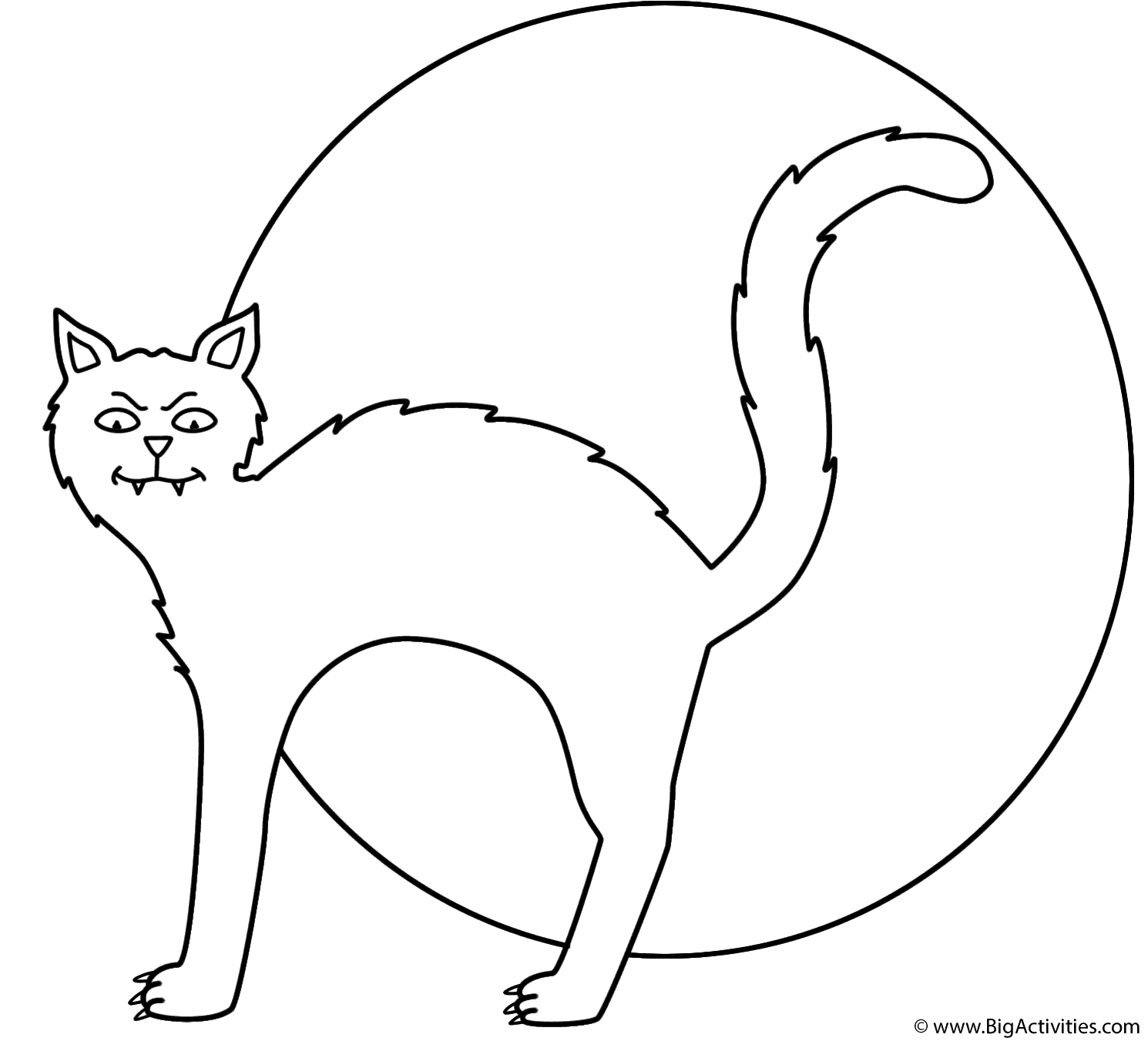 Black cat  with the moon Coloring  Page  Halloween 
