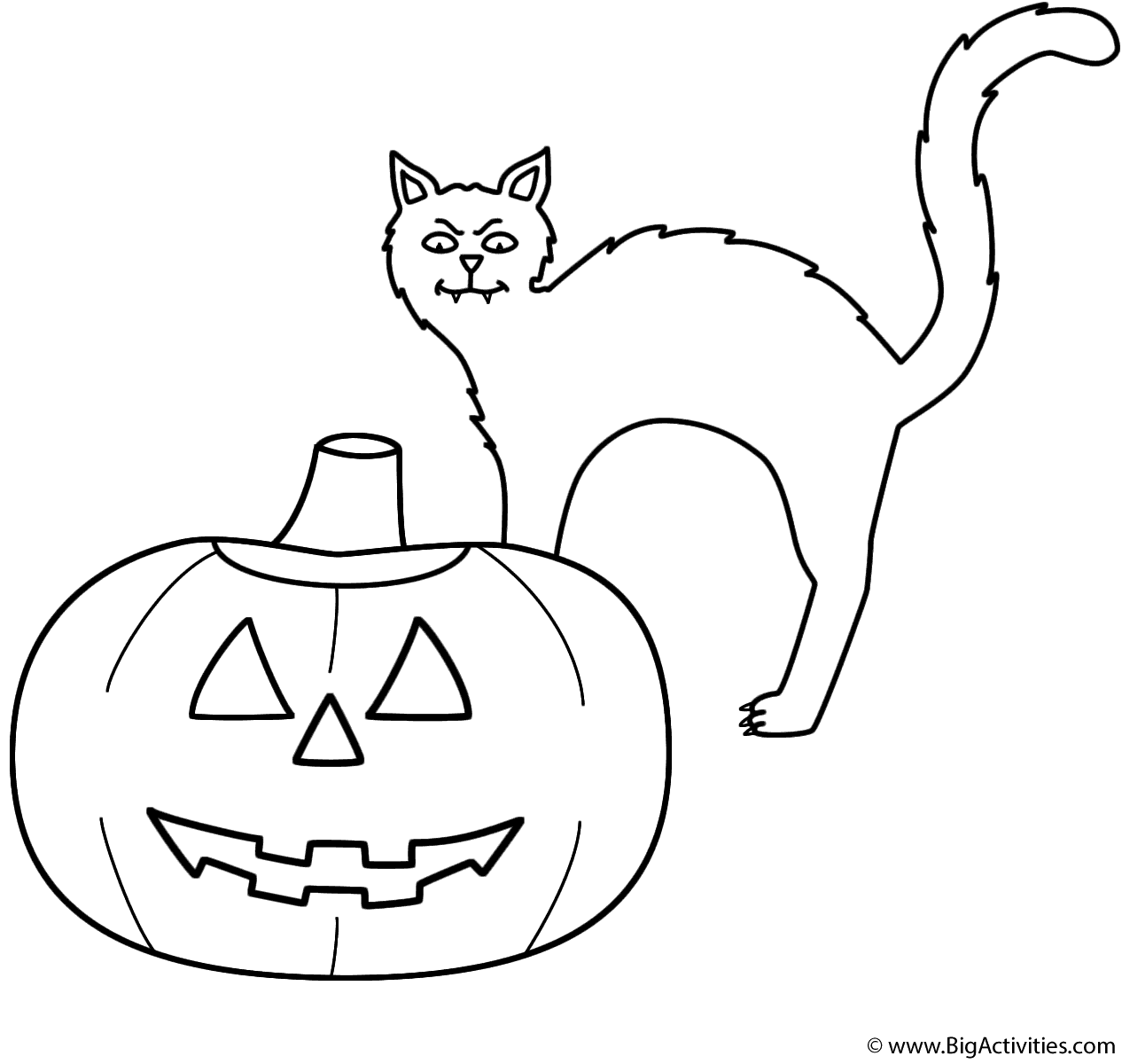 Pumpkin/Jack-o-Lantern with black cat - Coloring Page ...