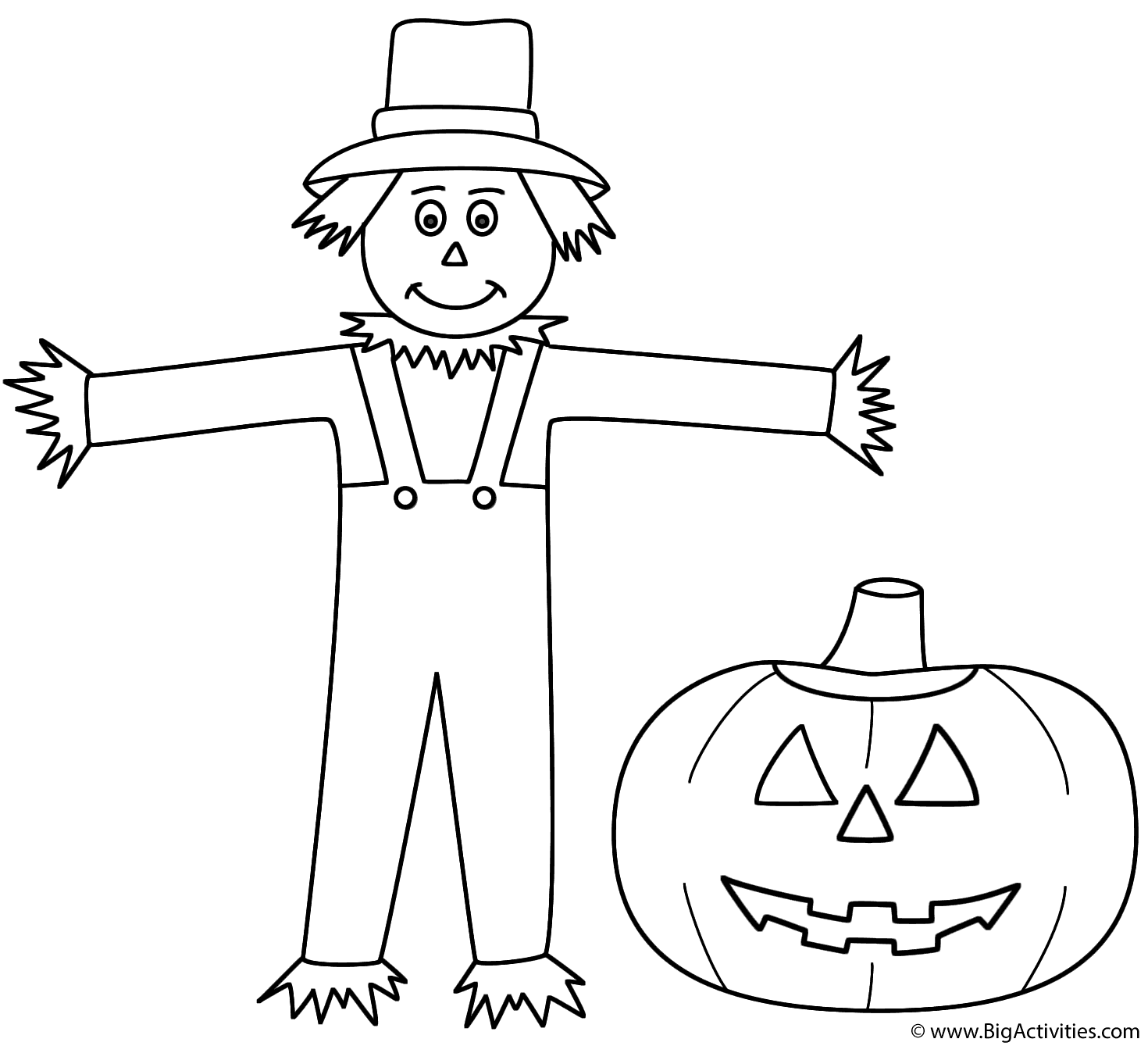 Scarecrow with pumpkin/jack-o-lantern - Coloring Page ...