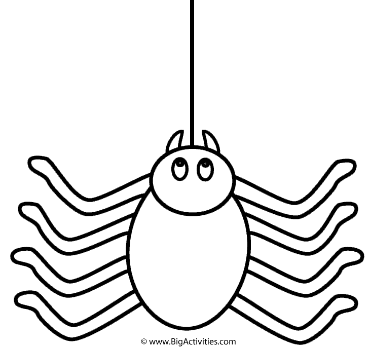 Spider climbing up thread - Coloring Page (Halloween)