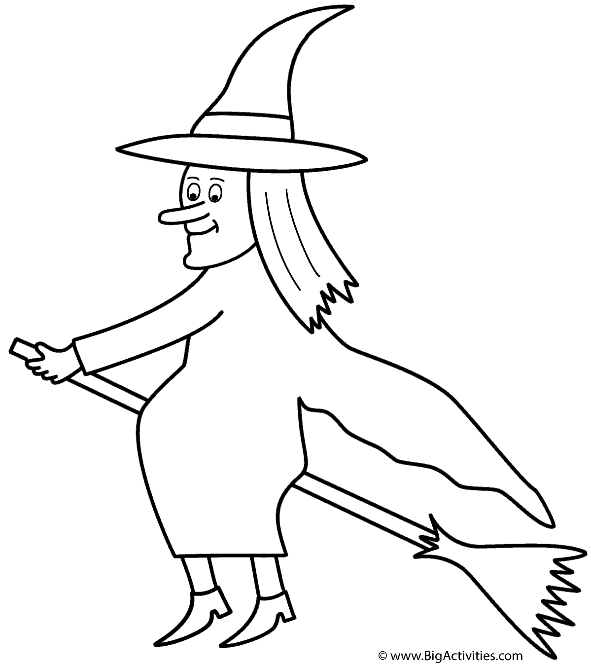 Witch on broom - Coloring Page (Halloween)