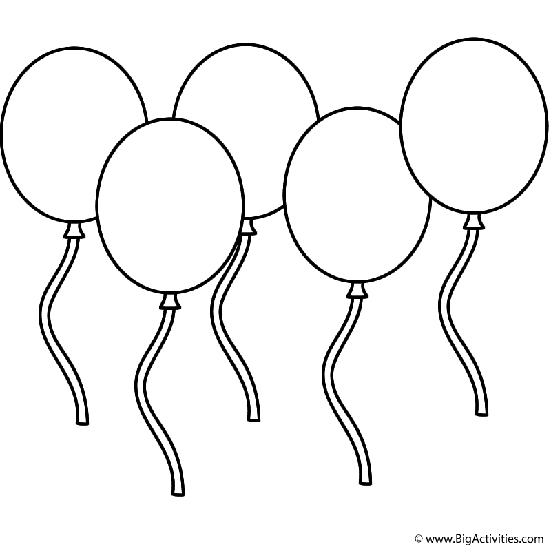 Five Balloons - Coloring Page (Independence Day)