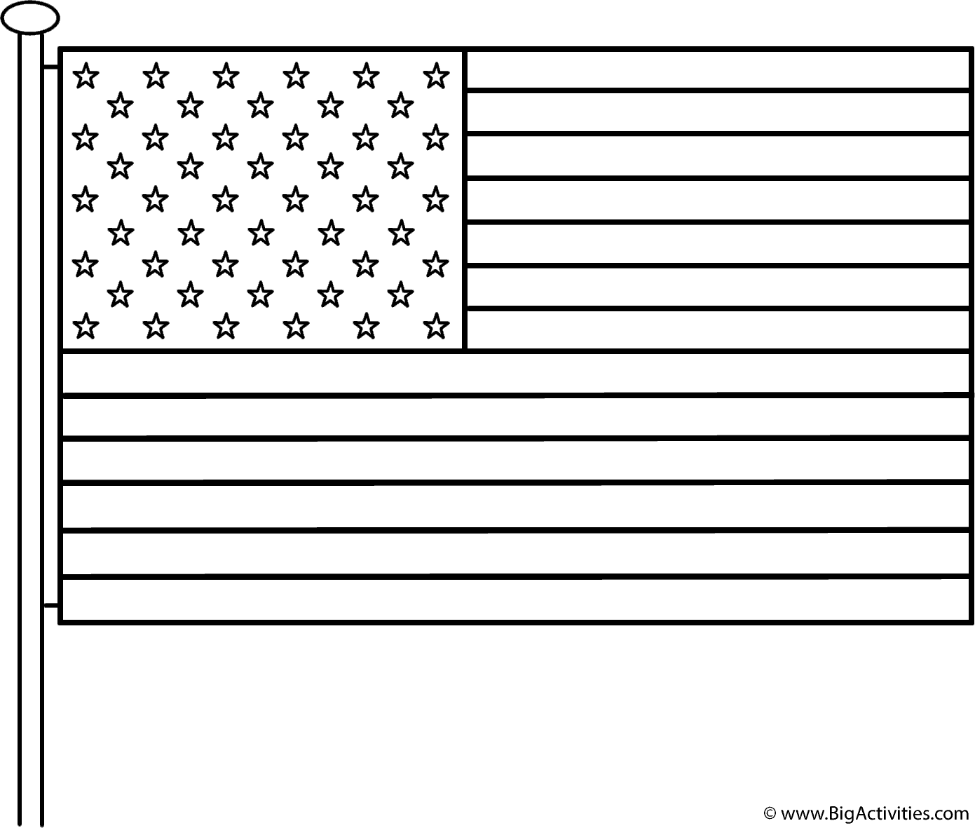 American Flag with a Pole - Coloring Page (Independence Day)