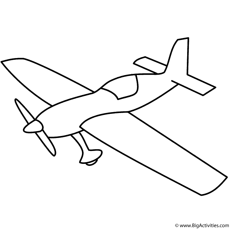 Download Basic Airplane with Propeller - Coloring Page (Military)