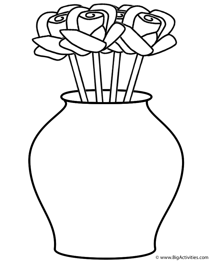 Roses in Curved Vase - Coloring Page (Plants)