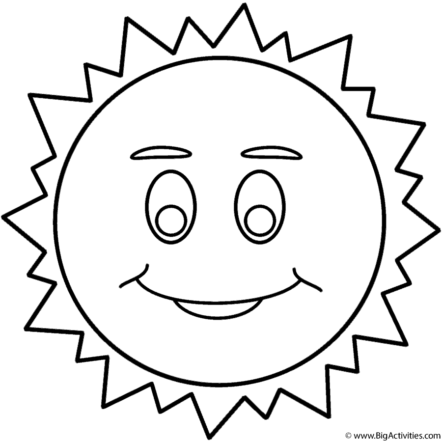 Download Sun with Smiley Face - Coloring Page (Space)