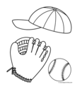 baseball cap, glove and ball