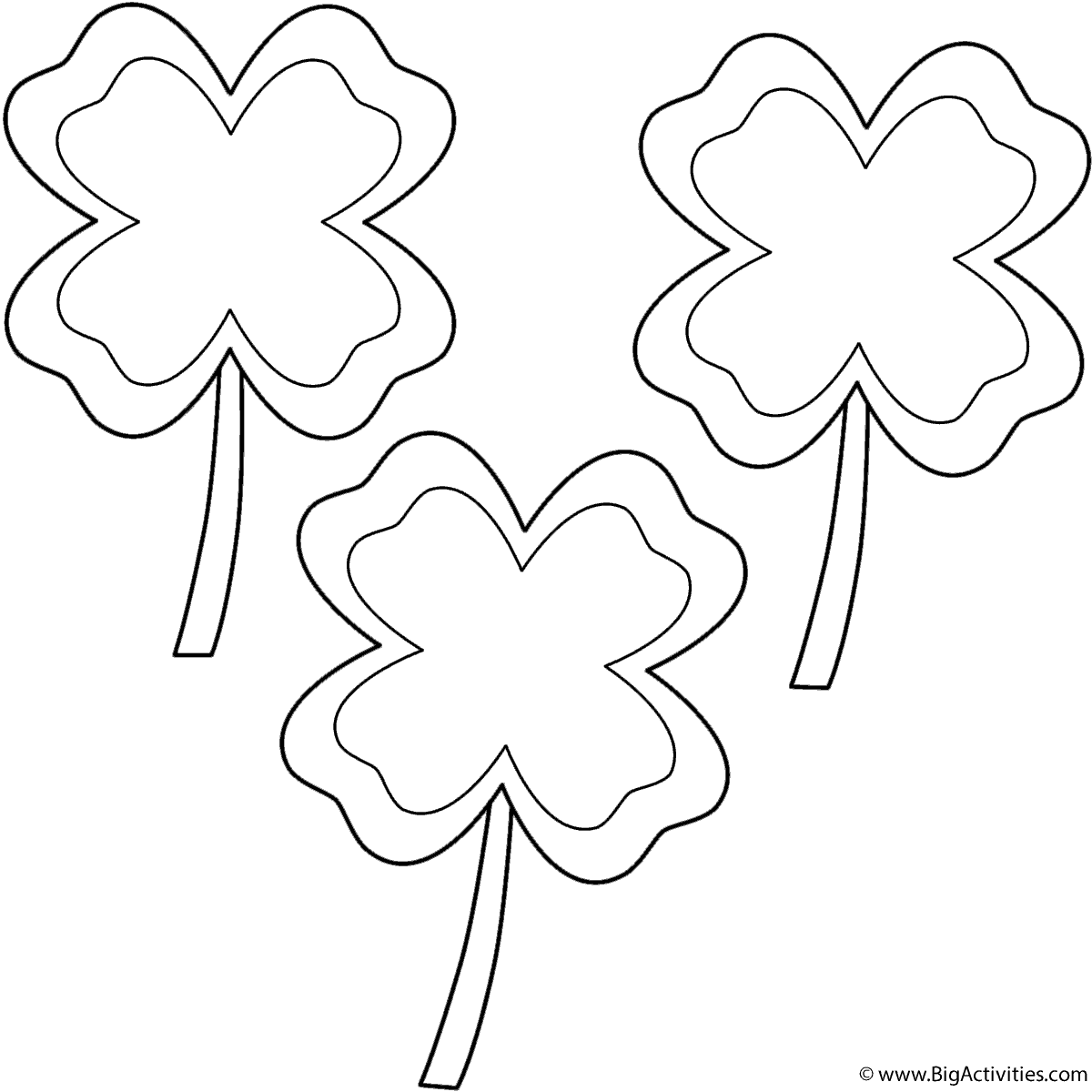 Four Leaf Clovers with border (3 clovers) - Coloring Page (St. Patrick ...