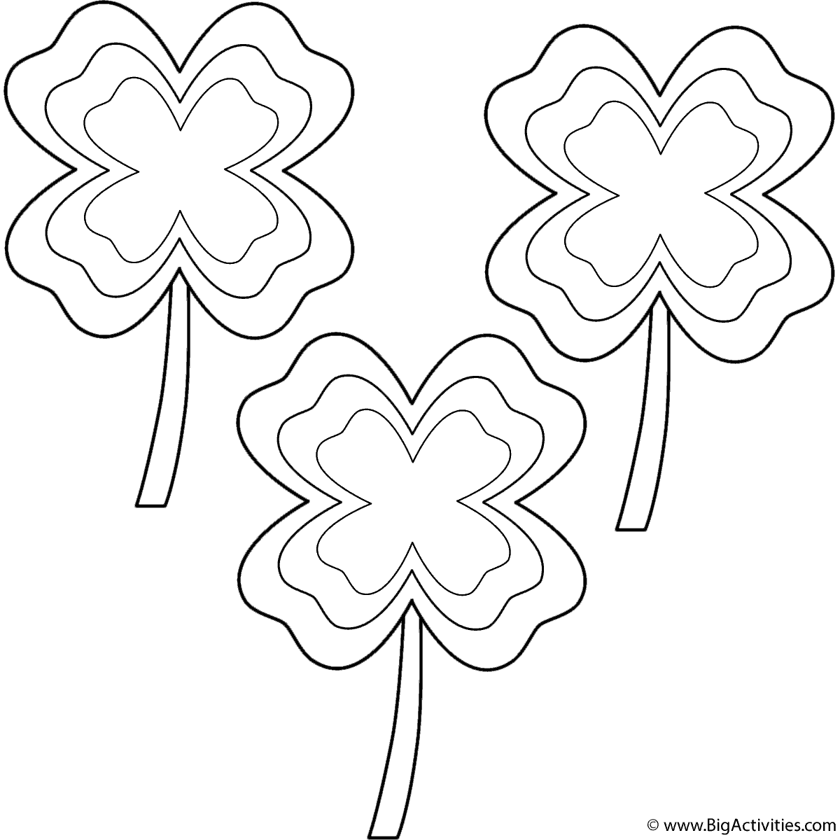 Four Leaf Clovers With Multi Border 3 Clovers Coloring Page St