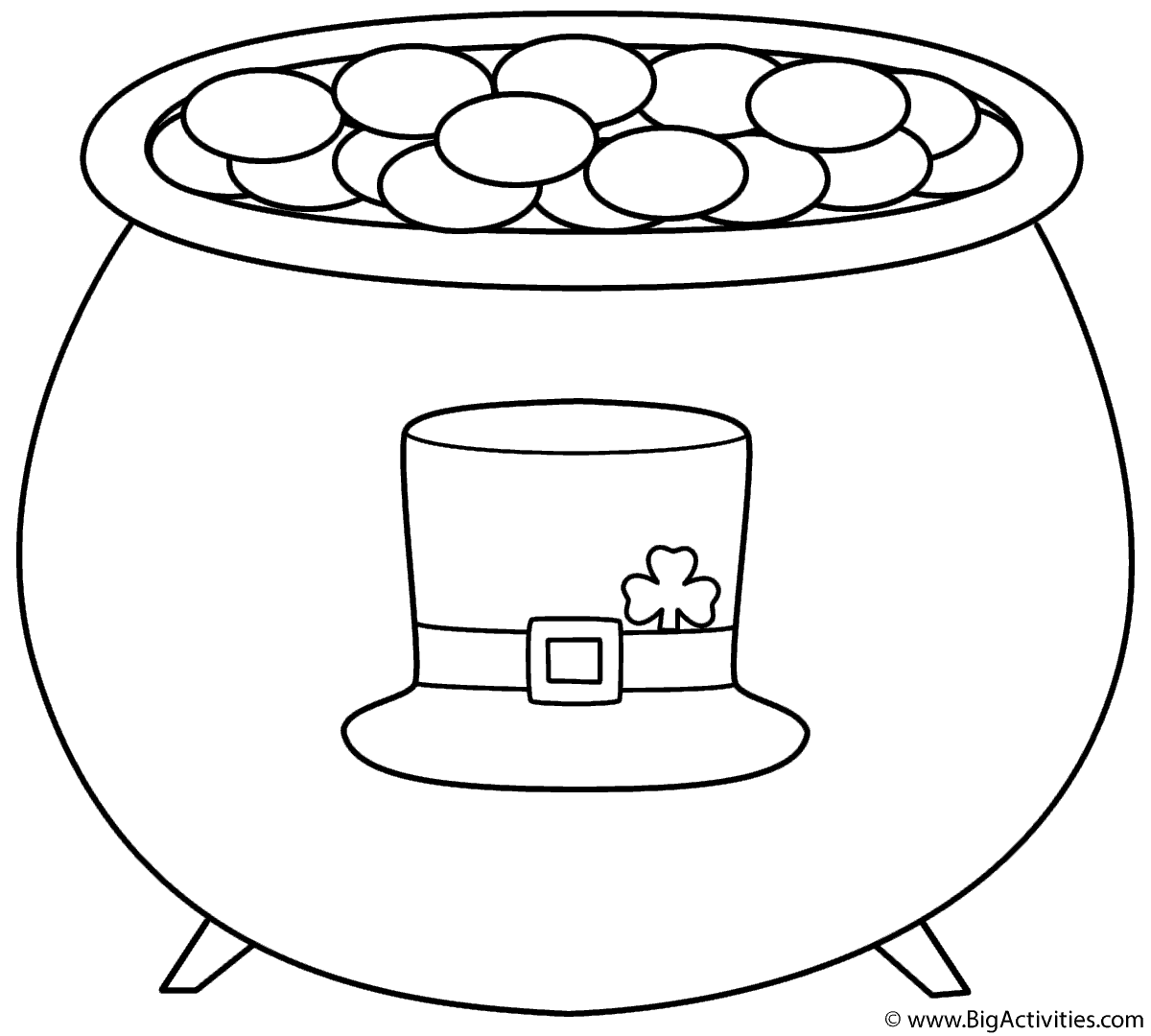 Download Pot of Gold with Leprechaun Hat - Coloring Page (St. Patrick's Day)