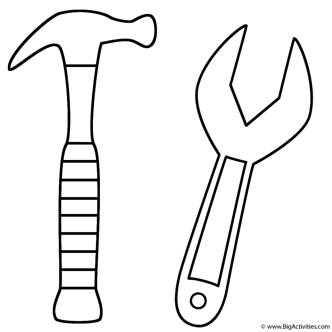 Hammer and Wrench - Coloring Page (Tools)
