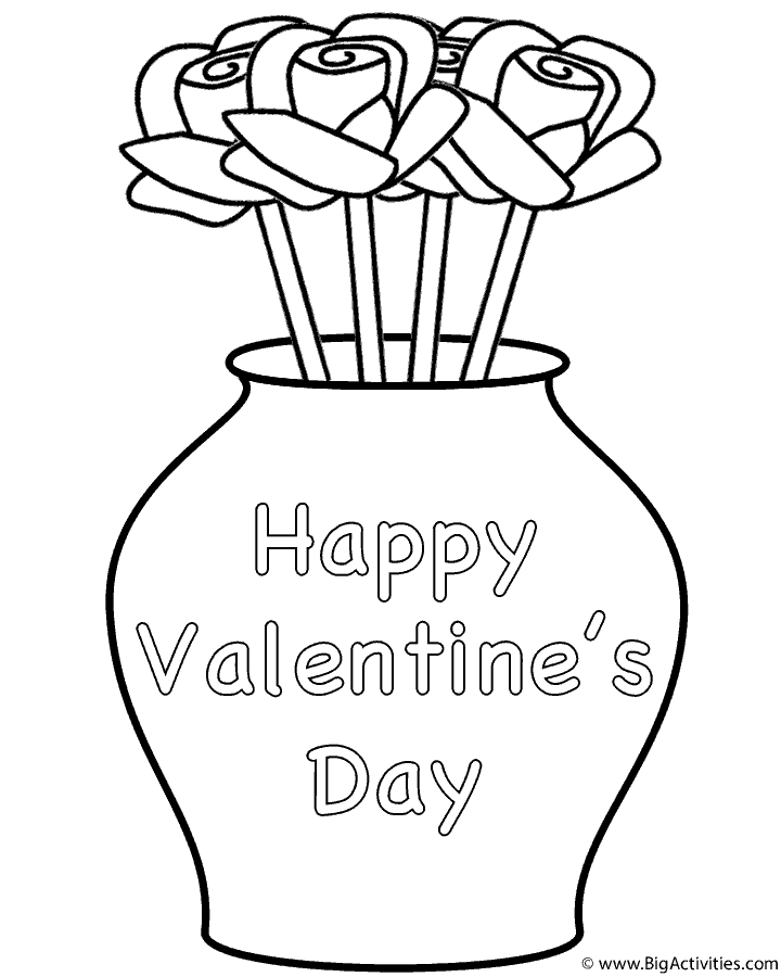 Roses in Vase with theme - Coloring Page (Valentine's Day)
