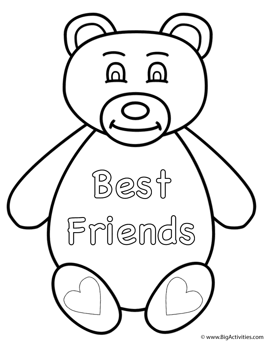 Teddy Bear (Best Friends) - Coloring Page (Valentine's Day)