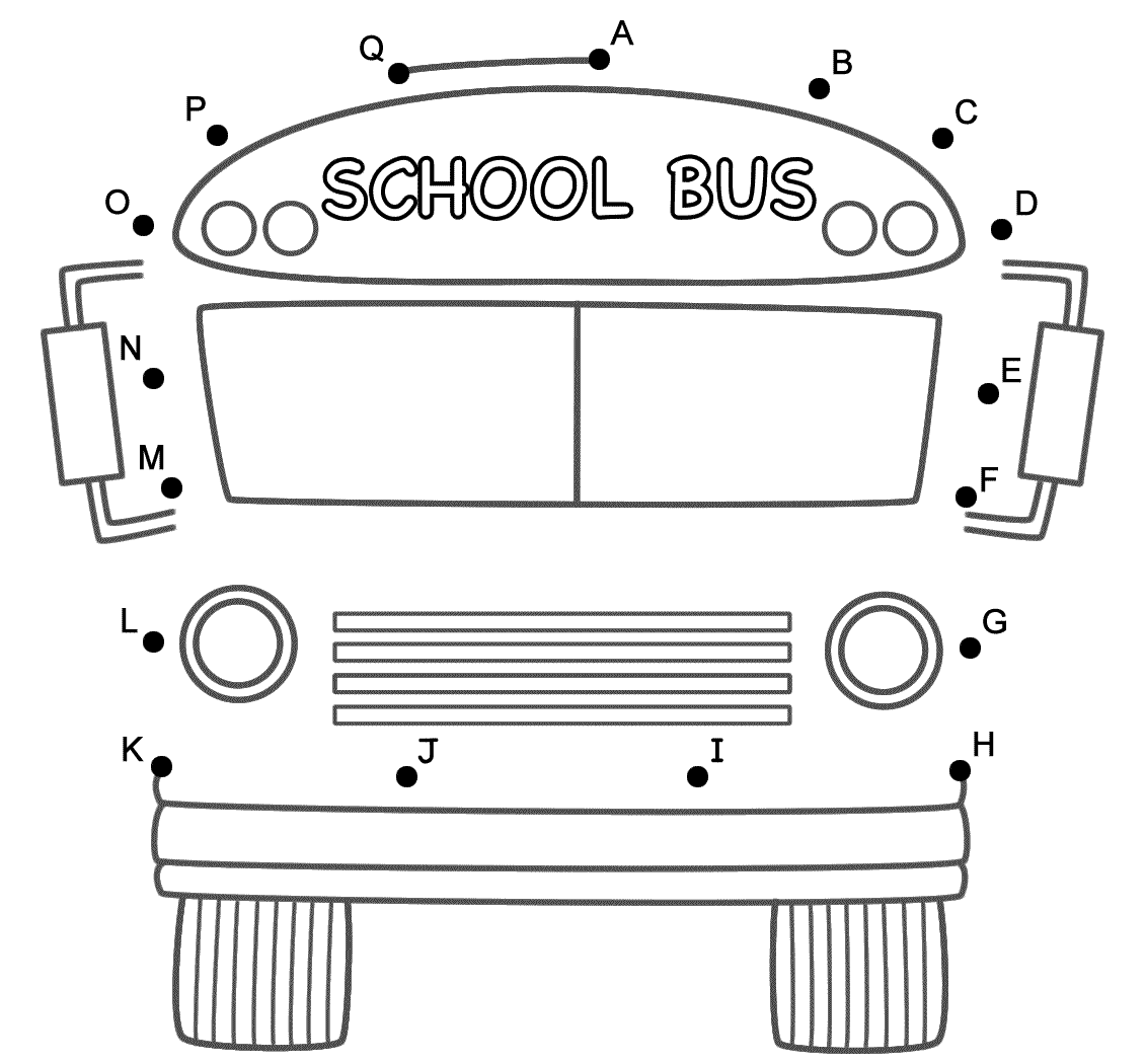 School Bus (Front) - Connect the Dots by Capital Letters (Back to With Magic School Bus Worksheet