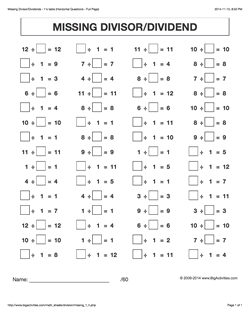 Grade 3 Math Worksheets Horizontal Division