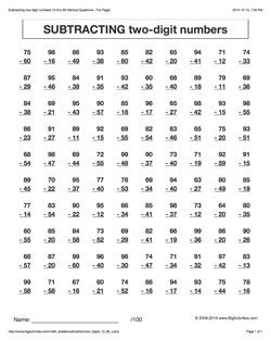 Grade 3 - Math Worksheets (Vertical Subtraction)